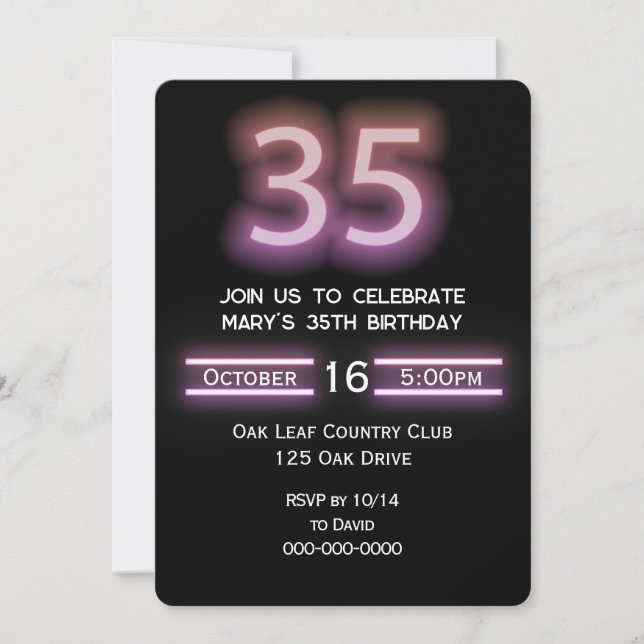Neon Pink 35th Birthday Party Invitation (Front)
