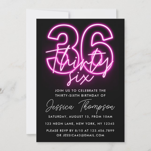 Neon Pink 36th Birthday Invitation (Front)