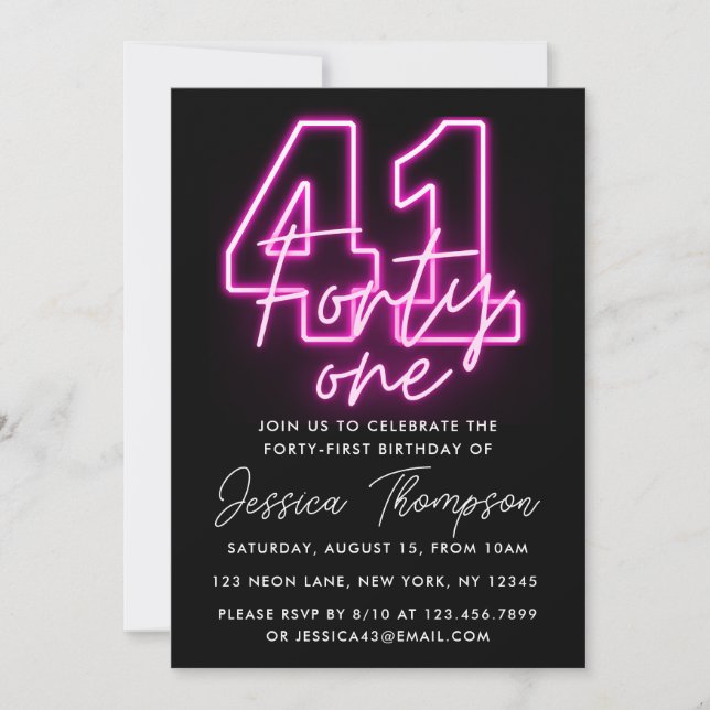 Neon Pink 41st Birthday Invitation (Front)