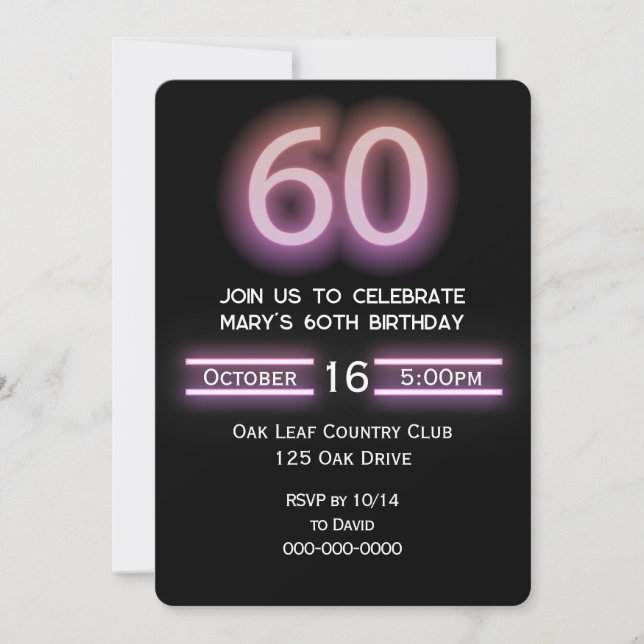 Neon Pink 60th Birthday Party Invitation (Front)