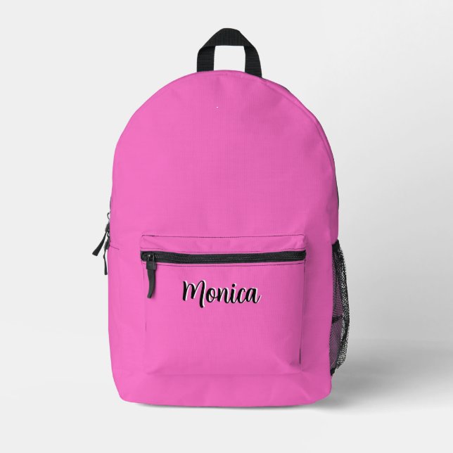 Neon Pink and Black 3D Personalised Name  Printed Backpack (Front)