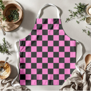 Neon Pink and Black Chequered Chequerboard Vintage Apron