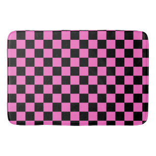 Neon Pink and Black Chequered Chequerboard Vintage Bath Mat