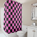 Neon Pink and Black Chequered Chequerboard Vintage Shower Curtain<br><div class="desc">Neon Pink and Black Chequered Chequerboard | Vintage | Classic | Trendy | Stylish | Fashion | Minimal</div>