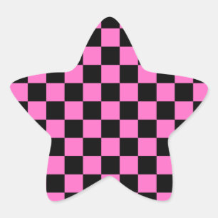 Neon Pink and Black Chequered Chequerboard Vintage Star Sticker