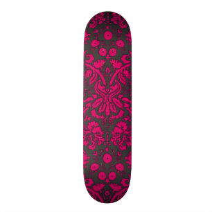 Neon Pink and Black Damask Skateboard
