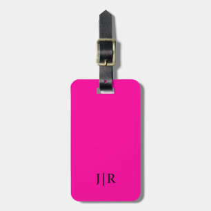 Neon pink And Black I Modern Monogram  Luggage Tag