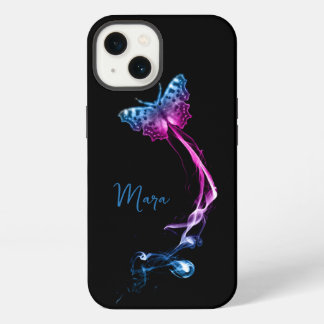 Neon Pink and Blue Butterfly iPhone 13 Case