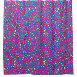 Neon Pink and Blue flowers Shower Curtain