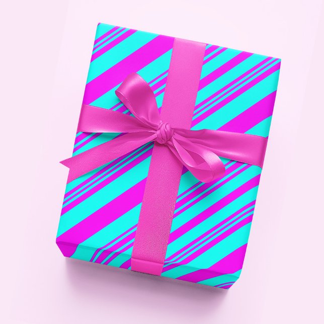 Neon Pink and Blue stripes modern chic elegant Wrapping Paper (Creator Uploaded)