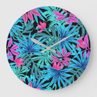 Neon Pink and Blue Tropical Plant Pattern Large Cl