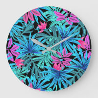 Neon Pink and Blue Tropical Plant Pattern