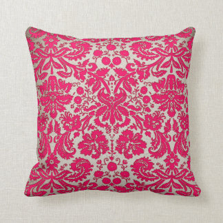 Neon Pink and Gold Damask Cushion