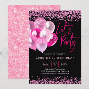 Neon Pink and Gold Sparkling Party Invitation