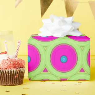 Neon Pink And Green Abstract Circles  Wrapping Paper