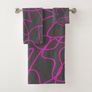 Neon Pink and Grey Line Art Bath Towel Set
