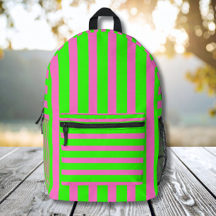 Neon Pink and Neon Green Cool Striped Printed Backpack
