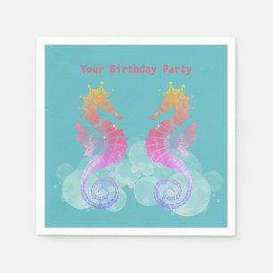 Neon Pink and Orange Seahorses Party Napkins