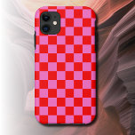 Neon Pink and Red Chequered Chequerboard Vintage Case-Mate iPhone Case<br><div class="desc">Neon Pink and Red Chequered Chequerboard | Vintage | Classic | Trendy | Stylish | Fashion | Minimal</div>