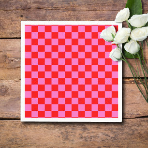 Neon Pink and Red Chequered Chequerboard Vintage Napkin