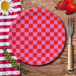 Neon Pink and Red Chequered Chequerboard Vintage Paper Plate<br><div class="desc">Neon Pink and Red Chequered Chequerboard | Vintage | Classic | Trendy | Stylish | Fashion | Minimal</div>