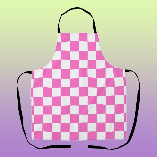 Neon Pink and White Chequered Chequerboard Vintage Apron (Creator Uploaded)