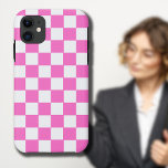 Neon Pink and White Chequered Chequerboard Vintage Case-Mate iPhone Case<br><div class="desc">Neon Pink and White Chequered Chequerboard | Vintage | Classic | Trendy | Stylish | Fashion | Minimal</div>