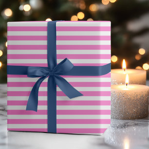 Neon Pink and White Simple Horizontal Striped Wrapping Paper