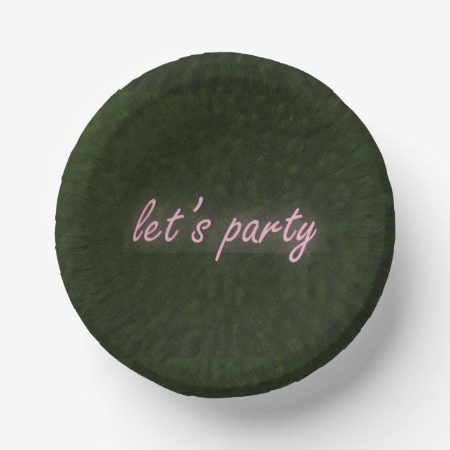 Neon Pink Artificial Grass Party Paper Plate (Front)