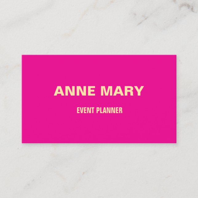 Neon Pink Beige Modern Professional Event Manager Business Card (Front)