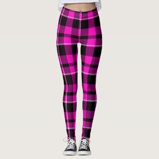Neon Pink & Black Tartan Scottish Plaid Leggings