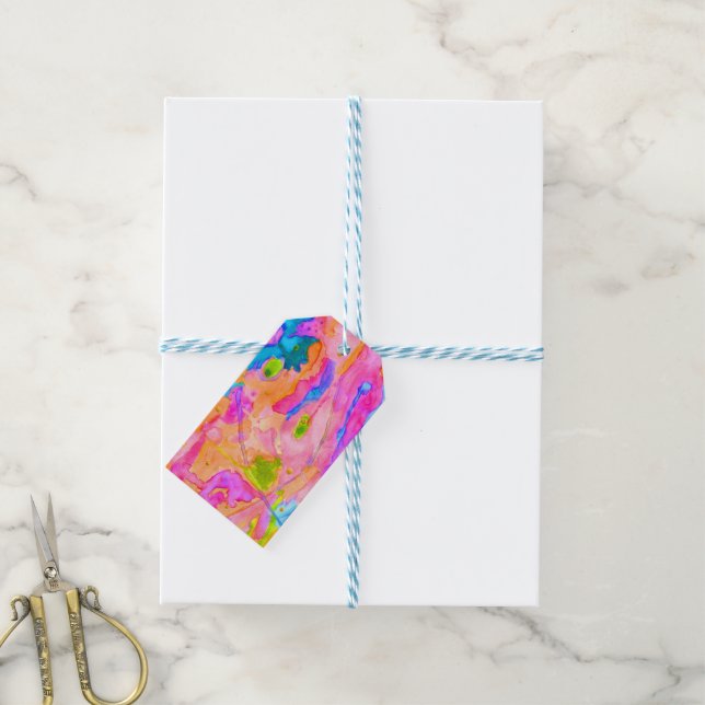 Neon Pink Blue Abstract Painting Gift Tag (With Twine)