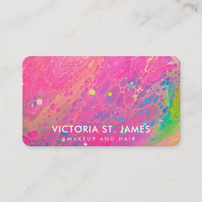 Neon Pink Blue Green Abstract Watercolor Business Card (Front)