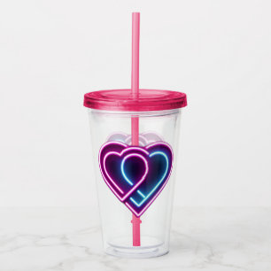 Neon pink/blue heart Valentine's day mug Acrylic Tumbler