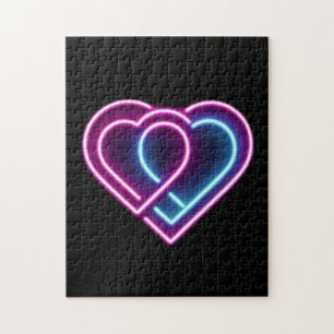 Neon pink/blue heart Valentine's day mug Jigsaw Puzzle