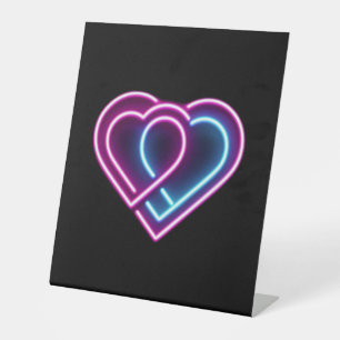 Neon pink/blue heart Valentine's day mug Pedestal Sign