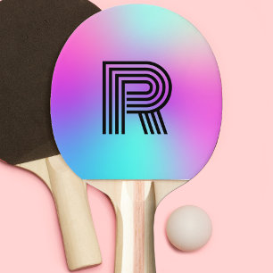 Neon Pink Blue & Purple Ombre Monogram Ping Pong Paddle