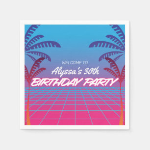Neon Pink Blue Retro 80s Themed Birthday Party Napkin