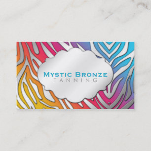 Neon Pink & Blue Zebra Print Tanning/Salon Business Card
