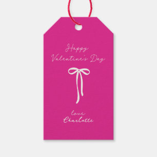 neon pink    bow Valentine's Day  Gift Tags