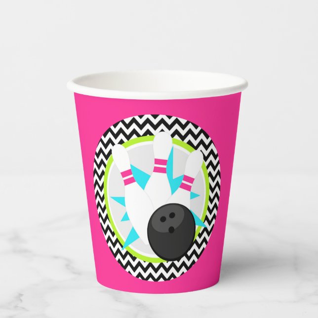 Neon Pink Bowling Paper Cups (Front)