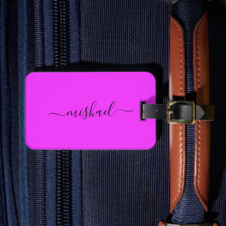 Neon Pink, Bright Purple, Typography, Personalise Luggage Tag