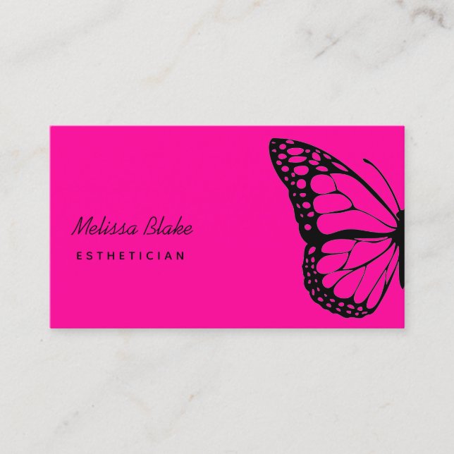 neon pink butterfly logo business card (Front)