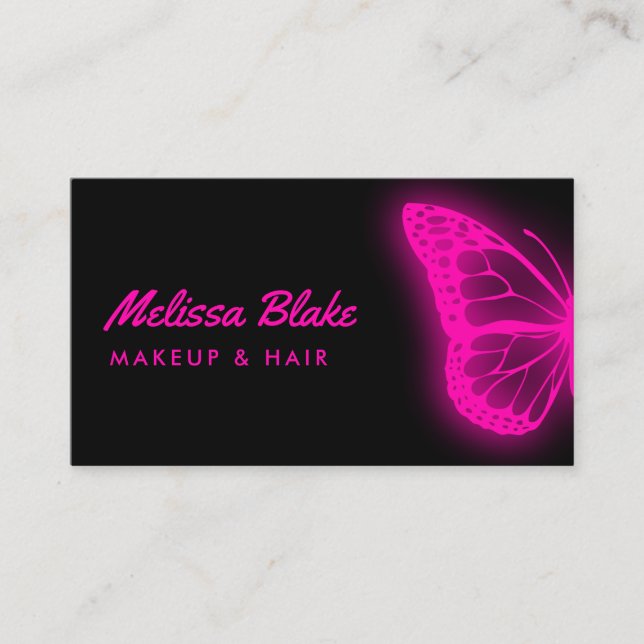 neon pink butterfly logo business card (Front)