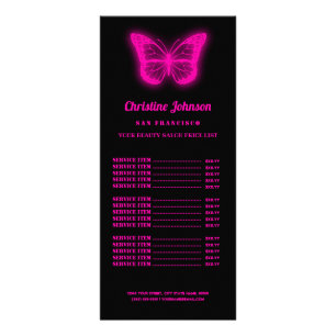 neon pink butterfly logo price list rack card