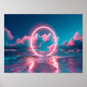 Neon Pink cloud beach wall art horizontal _ Eclect