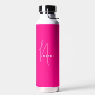 Neon Pink   Custom Monogram Script Name Stylish Water Bottle