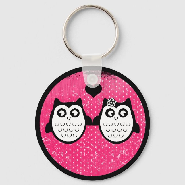 Neon pink cute grunge owl couple keychain (Front)