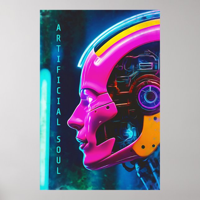 Neon Pink Cyberpunk Android Artificial Soul Poster (Front)