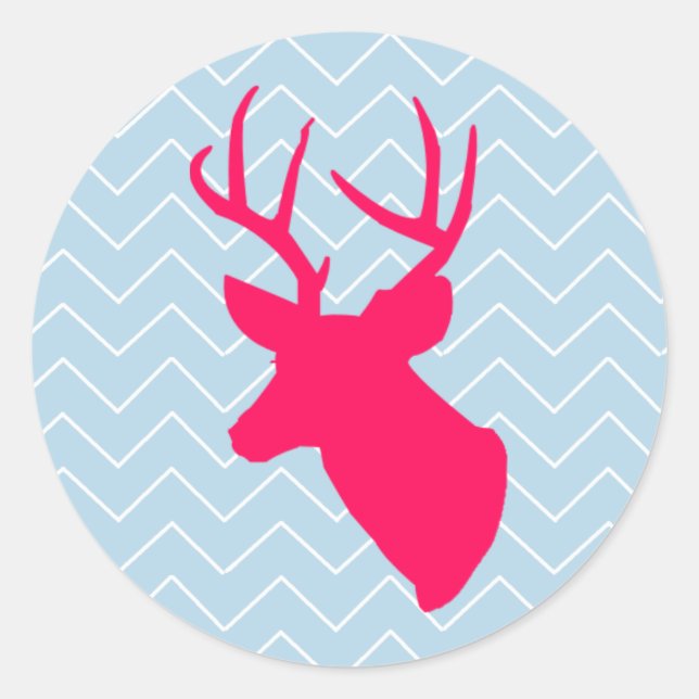 Neon Pink Deer Silhouette Classic Round Sticker (Front)